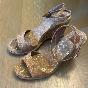 Tory Burch Tan Wedge Sandals with Ankle Strap